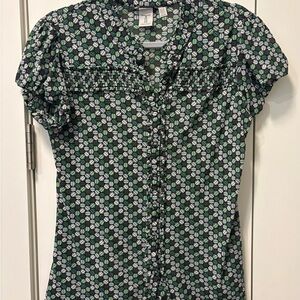 Tristan Leaf Patterned Blouse in Green and White